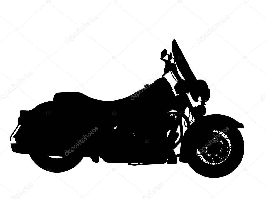 Motorcycle vector silhouette illustration. Road travel by bike. Freedom concept. Powerful engine for fast vehicle. Top speed for outdoor pleasure.
