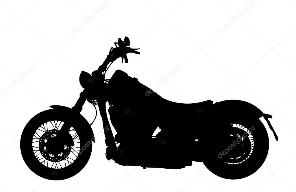 Motorcycle vector silhouette illustration. Road travel by bike. Freedom concept. Powerful engine for fast vehicle. Top speed for outdoor pleasure.