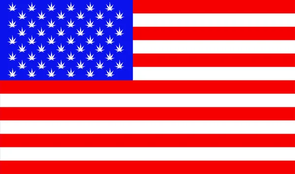 Bandera Los Estados Unidos América Con Vector Estrellas Hoja Marihuana — Vector de stock