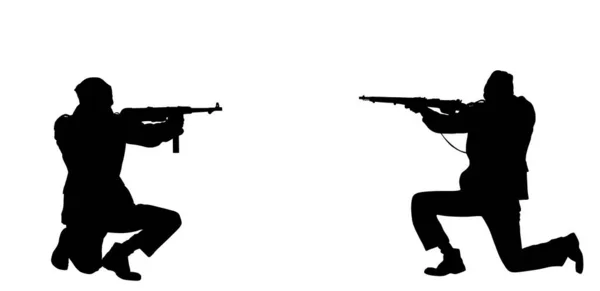 Soldat Seconde Guerre Mondiale Adversaires Avec Fusil Silhouette Vectorielle Combat — Image vectorielle