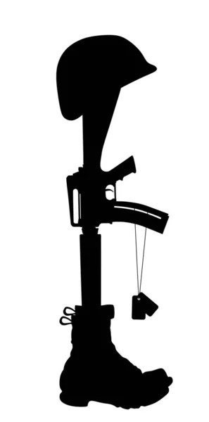 Upadły Żołnierz Symbol Wektor Sylwetka Ilustracja Izolowane Białym Tle Karabin — Wektor stockowy