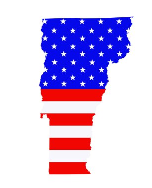 Vermont eyalet haritası vektör silüeti çizimi. Vermont haritasında Amerika Birleşik Devletleri bayrağı var. ABD, Amerikan ulusal gurur ve vatanseverlik sembolü. Seçim kampanyası afişi.