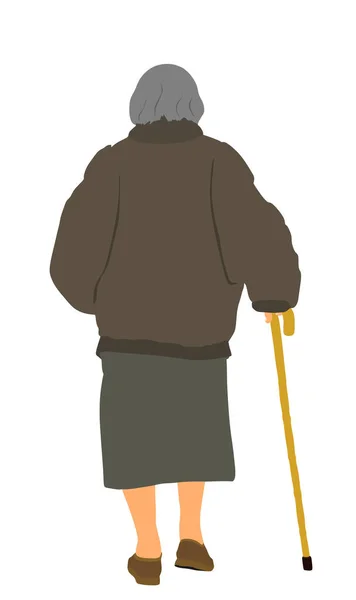 Abuela Caminando Con Ilustración Vectorial Palo Aislado Sobre Fondo Blanco — Vector de stock