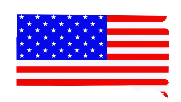 Иллюстрация Векторного Силуэта Южной Дакоты Флаг Соединенных Штатов Америки Над — стоковый вектор