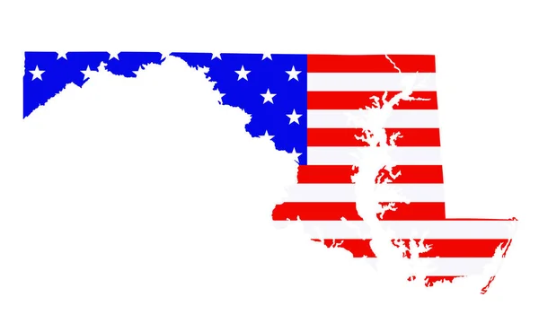 Maryland Mapa Estatal Vector Silueta Ilustración Bandera Los Estados Unidos — Vector de stock