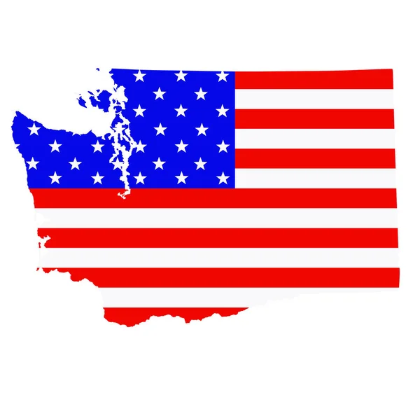 Washington Delstatskarta Vektor Siluett Illustration Förenta Staternas Flagga Över Washingtonkartan — Stock vektor