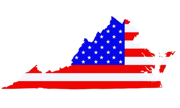 バージニア州地図ベクトルシルエットイラスト アメリカ合衆国はバージニア州の地図に国旗を掲揚している アメリカ 誇りと愛国心のアメリカの国民のシンボル 選挙運動の旗 — ストックベクタ