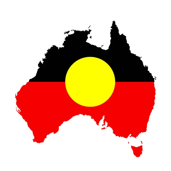 Bandera Aborigen Australiana Sobre Australia Mapa Silueta Vectorial Ilustración Aislada — Vector de stock