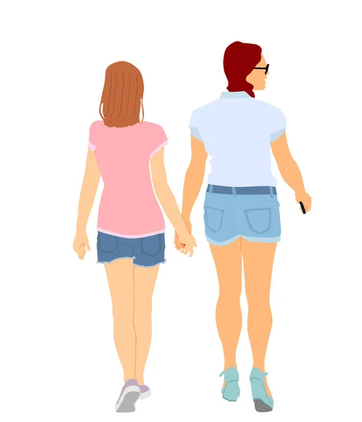 Homosexual Girls Walking Hand Holding Vector Illustration Isolated Gay Couple — Stock Vector