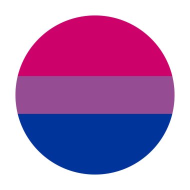 Doğru renk şemasına sahip biseksüel gurur vektör bayrağı. LGBT üyeleri, biseksüeller. Biseksüel daire rozeti, Gurur etkinliği afişi.