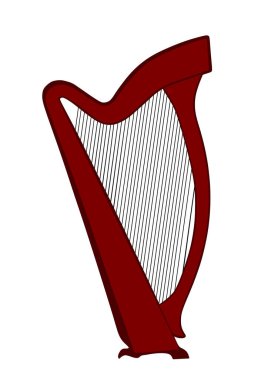 Harp vektör silueti çizimi beyaza izole edildi. Konser için telli müzik aleti. Liret sembolü. Lir işareti..