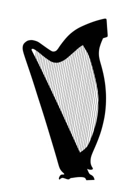 Harp vektör silueti çizimi beyaza izole edildi. Konser için telli müzik aleti. Liret sembolü. Lir işareti..