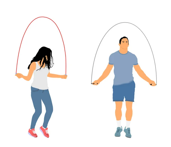 Человек Пропускающий Прыжок Векторная Иллюстрация Инструктор Фитнесу Спортивная Пара Упражнений — стоковый вектор
