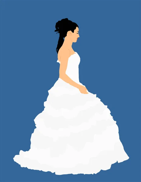 婚纱矢量中的新娘在背景上被孤立了 幸福的未婚夫在等新郎灰姑娘穿着球衣 穿着漂亮衣服的年轻女士 漂漂亮亮的白衣美女 — 图库矢量图片