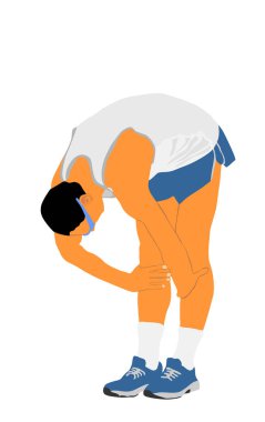 Maraton koşucusu beyaz arka planda izole edilmiş başlangıç vektör illüstrasyonunu bekliyor. Sporcu atlet yarış galibiyetinden sonra bitiş çizgisinde dinleniyor. Superstar oyuncusu oyundan önce konsantre olur.