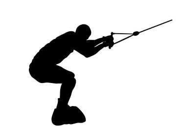 Su kayağı vektör silüeti beyazı izole etti. Su kayağı sporu. Plajda yaz zamanı. Denizde kayak akrobatı. Cankurtaran su devriyesi görev başında. Uçurtma sörfçüsü ya da parasailing. Uçurtma..