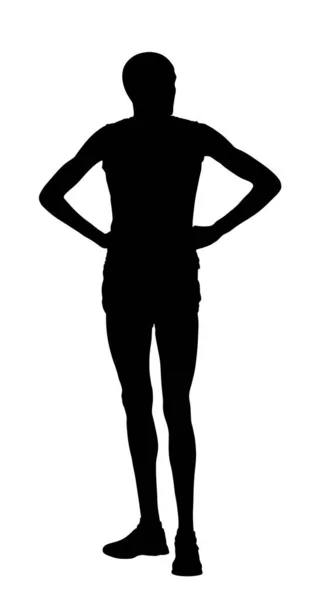 Marathon Runner Waiting Race Start Vector Silhouette Illustration Isolated White — Vector de stock