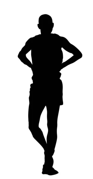 Marathon Loper Wachten Race Start Vector Silhouet Illustratie Geïsoleerd Witte — Stockvector