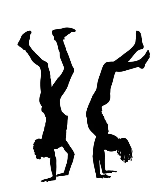 Sportler Mann Und Frau Handstand Paar Liebe Vektor Silhouette Illustration — Stockvektor