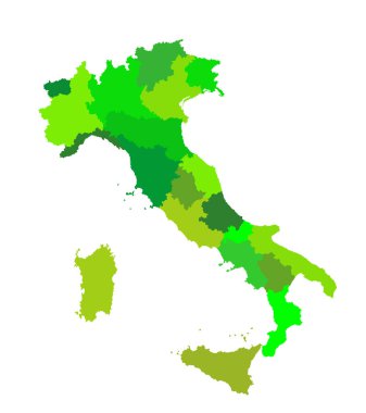 Beyaz zemin üzerinde izole edilmiş İtalya vektör illüstrasyonunun düzenlenebilir boş vektör haritası. İtalya 'nın özerk toplulukları. Ayrıntılı İtalyan bölgeleri idari bölümler, ayrı vilayetler. özet haritası