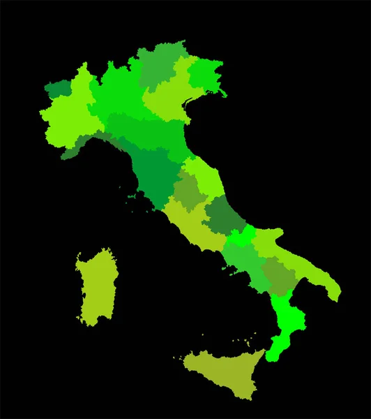 Upravitelná Slepá Vektorová Mapa Itálie Vektorové Ilustrace Izolované Černém Pozadí — Stockový vektor