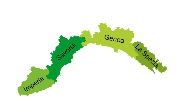 Liguria Vektör Haritası Silüeti Talya Nın Beyaz Arka Planında Izole — Stok Vektör