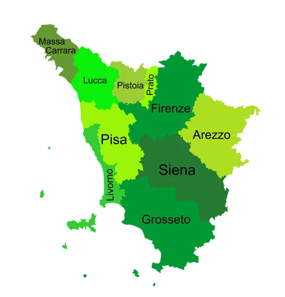 Verde Toscana Mapa Silueta Vector Toscana Italia Provincia Mapa Vectorial — Vector de stock