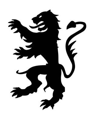 Heraldik Lyon arması siluet element vektör illüstrasyonu izole edildi. Fransa 'daki şehir hayvan sembolü. Fransız pankartı. Lyon Şehir Mührü amblemi. Aslan burcu, Lyon şehrini temsil ediyor..