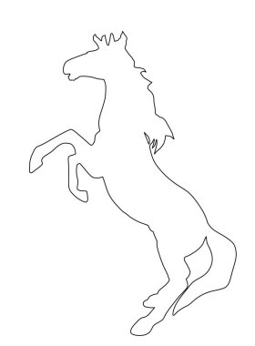 Zıplayan at çizgisi beyaz arka planda izole edilmiş siluet vektör çizimi. Güzel, güçlü bir aygır. At grafik sembolü.