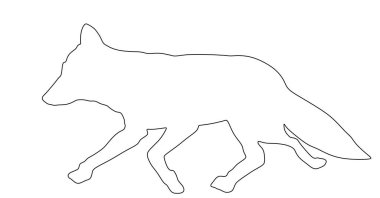 Arka planda izole edilmiş tilki vektör çizgisi silüeti çizimi çalıştırılıyor. Akıllı hayvan avcısı. Sessiz avcı yiyecek avlıyor..