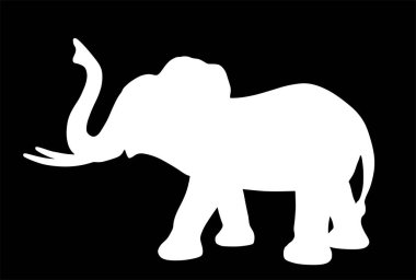 Arka planda fil erkek vektör silueti çizimi izole edildi. Afrika hayvanı, kaçak avcı alarmı. Fil şekilli gölge sembolü. Safari cazibesi. 