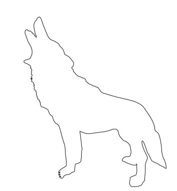 Dolunay kurdu vektör çizgisini uluyor siluet çizimi izole edildi. Açık çene sembolü olan kızgın yırtıcı hayvan. Kurt gölgesi şeklinde. Cadılar Bayramı korkunç sahnesi, av arayan aç bir hayvan..