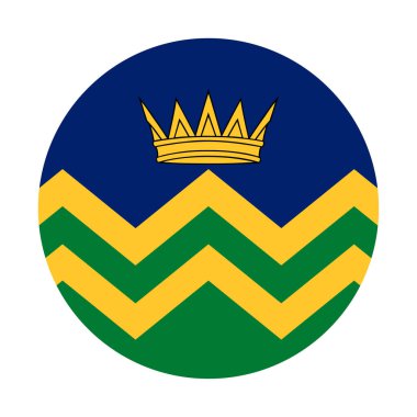 Çember rozet Cumbria ilçesi bayrak vektör illüstrasyonu izole edildi. Kuzey Batı İngiltere bölgesi, Büyük Britanya, Birleşik Krallık. Yuvarlak düğme Cumbria bayrağı amblemi vatanseverlik işareti.