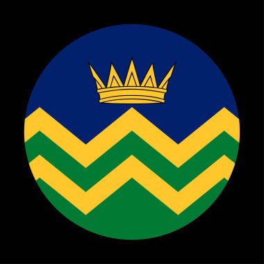 Çember rozet Cumbria ilçesi bayrak vektör illüstrasyonu izole edildi. Kuzey Batı İngiltere bölgesi, Büyük Britanya, Birleşik Krallık. Yuvarlak düğme Cumbria bayrağı amblemi vatanseverlik işareti.