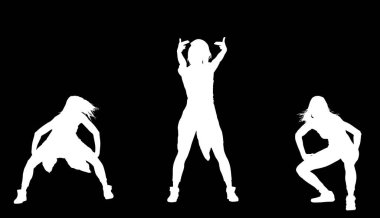 Bekarlığa veda partisinde dans eden kadınlar siluet çizimi yapar. Gece hayatı ekibi modern dans kulübü lezbiyen etkinlik kızı doğum günü kutlaması. Gençler, iyi ruh hali, eğlenceli şehir hanımı.