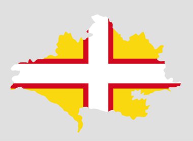 Dorset İlçesi haritası vektör silueti çizimi izole edildi. İngiltere 'nin güneybatısındaki bölge, İngiltere, Birleşik Krallık. Dorsetshire Eyaleti haritası şekil gölgesi. Dorset bayrağı. 
