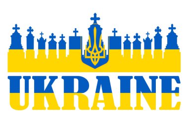 Savaş Vatanseveri RIP mezar taşı bayrağı Ukrayna 'nın mezarlık vektör silueti çizimi izole edildi. Mezar taşı taşı. Askeri mezarlıkta huzur içinde yat. Ölenleri, aile üyelerini hatırlamak.