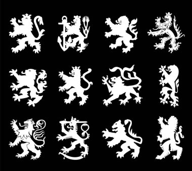 Bayrak vektör illüstrasyonundan elde edilen hanedan arması arma unsuru izole edildi. Şehir hayvan sembolü. Avrupa 'nın klasik bayrağı. Amblem vatansever mühür. Aslan burcu. Vahşi hayvan..