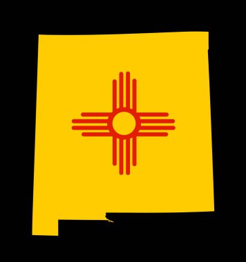 Heraldik amblem işareti New Mexico eyalet haritası silueti arması vektör çizimi izole edilmiş. Heraldry New Mexico bayrak eyaleti COA. Vatansever New Mexico haritasının ulusal sembolü. ABD Amerika