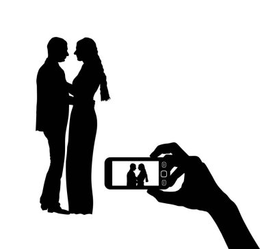 Gizliden gizliye şantaj yapan aşıklar vektör silueti çizimi izole edildi. Özel ajan müvekkil için kanıt toplar, sadakatsiz eş ve metres. Evlilik boşanma tehlikesi altında.