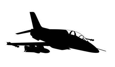 Jet savaş uçağı vektör silueti çizimi beyaz arka planda izole edildi. Askeri uçak sembolü. Füzeli uçaklar devriye görevinde. Füze topçu bombardımanı, roket atar hava koruması.