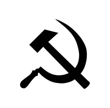 Çapraz çekiç ve orak vektör silueti. Komünizm sembolü endüstriyel işçiler ve köylüler arasındaki ittifak ve dayanışmayı, işçi sınıfını ve çiftçileri kapitalizme karşı savaşta birleştirmeyi temsil ediyor..