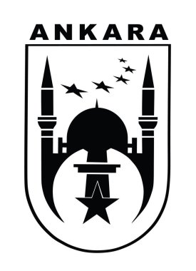 Sticker badge Ankara city coat of arms, seal national symbol vector illustration isolated. Black and white Ankara town COA emblem banner patriotic sign. Capital of Turkey symbol.