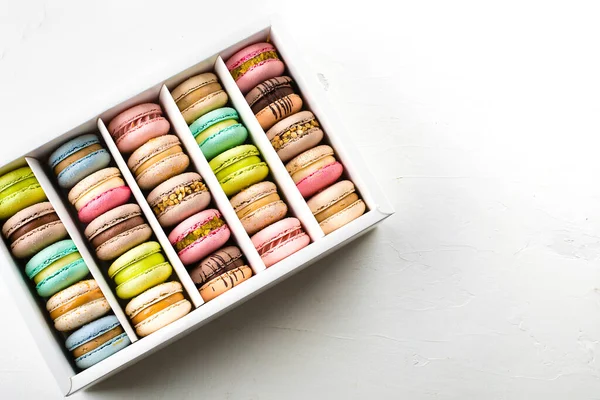 Colourful French Macaroons White Background Top View — Stock Photo, Image