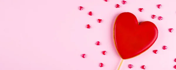 Galletas Forma Corazón Para San Valentín Piso Tendido Vista Superior — Foto de Stock