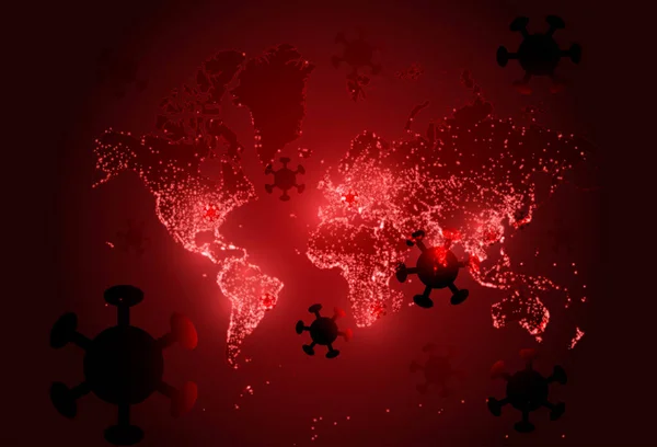 Coronavirus Στον Παγκόσμιο Χάρτη Παγκόσμια Έξαρση Πανδημίας Εικονογράφηση Διανύσματος Κόκκινο — Διανυσματικό Αρχείο