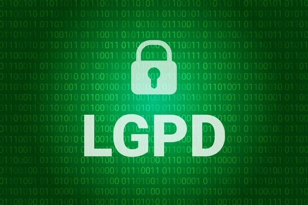 LGPD - Brezilya Veri Koruma Dairesi DPA, Lei Geral de Prote o de Dados altında haklar - İspanyolca. Kilitli vektör arkaplanı