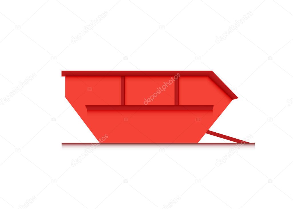 skip bin is a large open-topped waste container. red skip vector icon illustration