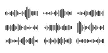 Müzik çalar, podcastlar, video editörleri, sosyal medya sohbetlerinde sesli mesajlar, ses asistanı, diktafon. vektör illüstrasyon ögesi