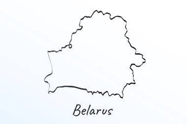 Beyaz Rusya 'nın el çizimi haritası. Siyah çizgi çizimi. Beyaz arka planda ana hatları çiz. Ülkenin el yazısı senaryosu. vektör resimleme arkaplanı
